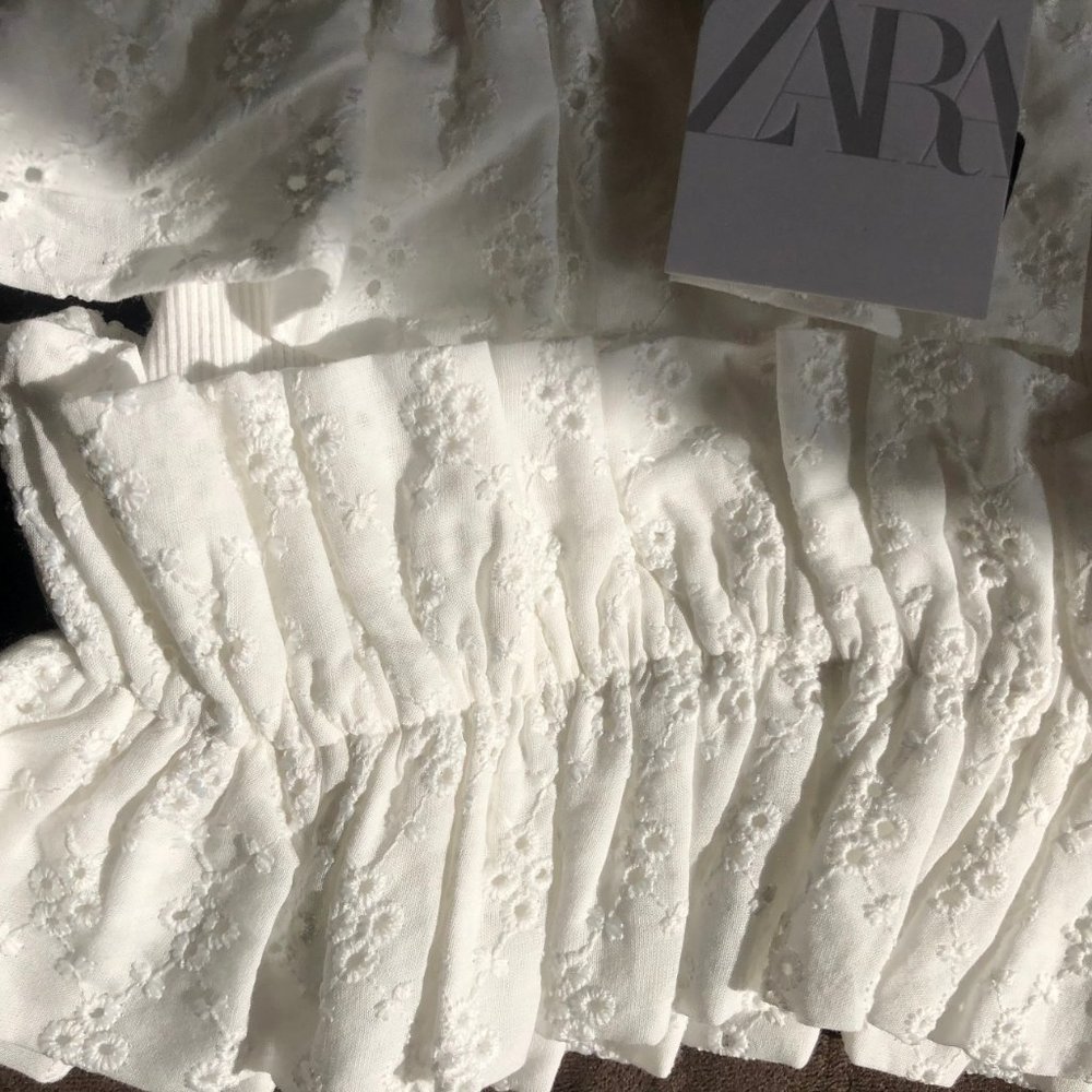 Zara White Ruffled Crop Top - Picture 7 of 9